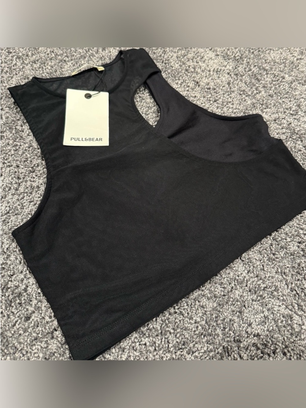 Pull&Bear Black Mesh Cutout Crop Top Size L NWT Y2K